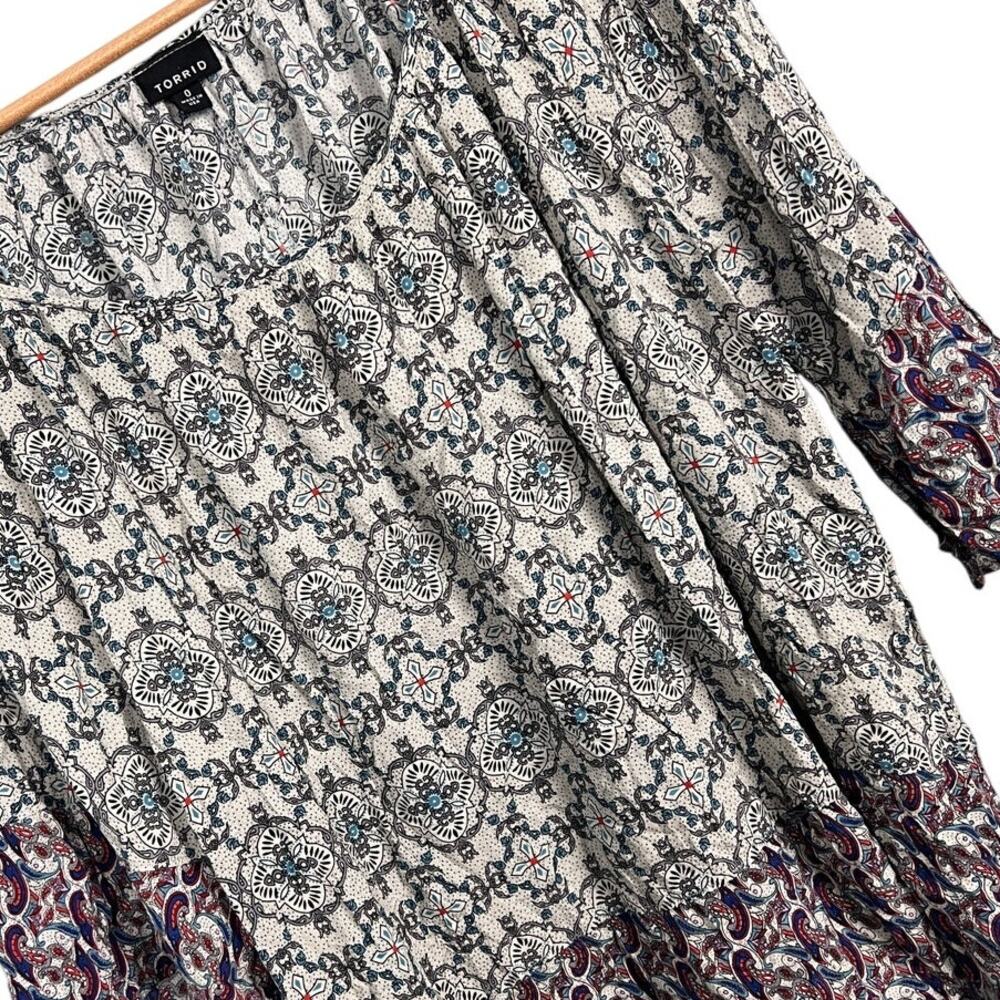 Torridโ Women's L Blouse Top Peasant Bohemian Paisley Off Shoulder Tunic Boho